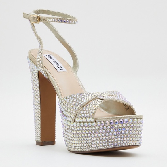 Steve Madden Rhinestone Platform Heels - Cream - Picture 1 of 10